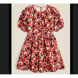 Crewcuts Red White Floral Girls Puff-Sleeve Dress Cotton Voile Size 12 Spring